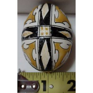 Vintage Romanian Pysanky Hand Painted Real Easter Egg Gold Black Heraldic Design